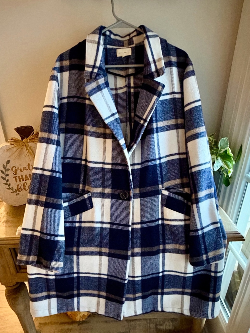 MELLODAY Plaid Wool Blend Single Button Long Coat